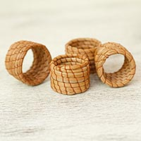 Pine needle napkin rings, 'Taste of Home' (set of 4) - Handwoven Pine Needle Napkin Rings (Set of 4)