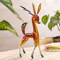 Wood alebrije sculpture, 'Running Grace' - Wood Deer Alebrije From San Martin Tilcajete Oaxaca