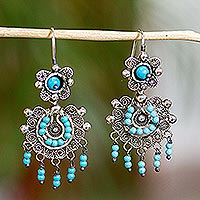 Turquoise chandelier earrings, 'Colonial Style' - Taxco Chandelier Earrings with Turquoise