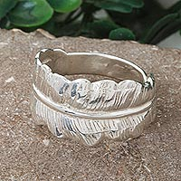 Sterling silver cocktail ring, 'Wraparound Leaf' - 925 Sterling Silver Leaf Motif Ring From Taxco
