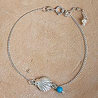 Turquoise and cultured pearl chain bracelet, 'Acapulco Coast' - Sterling Silver Seashore Bracelet with Turquoise and Pearl