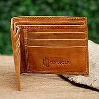 Leather wallet, 'Honey Brown' - 100% Leather Billfold Wallet in Honey Brown