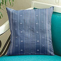 Cotton cushion cover, 'Cancuc Blue' - Grey-Blue 100% Cotton Hand Woven Cushion Cover