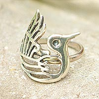 Sterling silver cocktail ring, 'Huitzitzilin' - Hummingbird Themed Sterling Silver Cocktail Ring