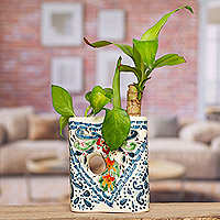 Ceramic vase, 'Talavera Bloom' - Traditional Mexican Talavera Ceramic Hand-painted Vase