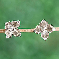 Sterling silver button earrings, 'Olive Flower' - Matte Sterling Silver Button Earrings