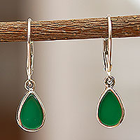 Onyx dangle earrings, 'Allegria' - Artisan Crafted Green Onyx Earrings