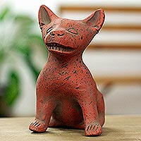 Ceramic ocarina, 'Red Aztec Puppy' - Western Mexico Pre-Hispanic Red Ceramic Dog Ocarina Flute