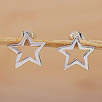 Sterling silver stud earrings, 'Solitary Star' - Handmade Sterling Silver Earrings from Mexico