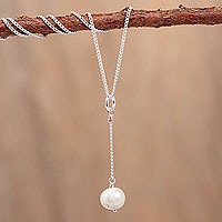 Cultured pearl Y-necklace, 'Precious Pendulum' - Y-Necklace with Cultured Pearl