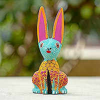 Wood alebrije figurine, 'Zapotec Bunny' - Hand-Painted Rabbit Alebrije Figurine