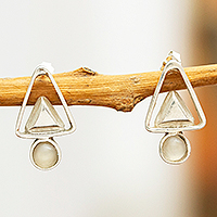 Moonstone drop earrings, 'Feminine Connection' - Triangular Earrings with Moonstone