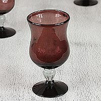 Blown glass goblets Amethyst set of 6 Mexico