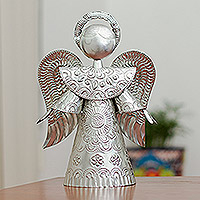 Embossed tin statuette, 'Angel of Oaxaca' (12 inch) - Handmade Tin Christmas Statuette (12 Inch)
