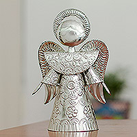 Embossed tin statuette, 'Angel of Oaxaca' (8 inch) - Handmade Tin Christmas Statuette (8 Inch)