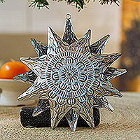 Embossed tin ornament, 'Light of Bethlehem' (8 inch) - Artisan Crafted Tin Star Ornament (8 Inch)
