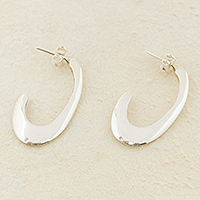 Sterling silver half-hoop earrings, 'Rock the Cradle' - Half-hoop Earrings Crafted from 925 Sterling Silver in Taxco
