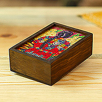 Decoupage wood box, 'Wistfulness' - Handmade Decoupage Wood Box with Printed Cover from Mexico