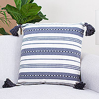 Cotton cushion cover, 'Grey Elegance' - Grey and Ivory Striped Handloomed Cushion Cover from Mexico
