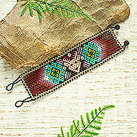 Beaded wristband bracelet, 'Deer Totem' - Multicolored Beaded Bracelet from Mexico