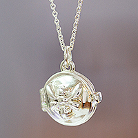 Sterling silver locket pendant necklace, 'Bee Secrets' - 925 Sterling Silver Locket Pendant Necklace from Mexico