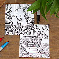 Coloring postcards, 'Soothing Fidelity' (Pair) - Mexican Dog Themed Coloring Postcards (Pair)
