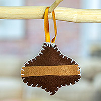 Felt ornament, 'Festive Jingle Bell' - Brown Jingle Bell Felt Ornament Handcrafted in Mexico