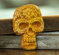 Ceramic magnet, 'Skull in Honey' - Honey Day of the Dead Skull Ceramic Magnet from Mexico
