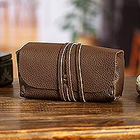 Leather clutch, 'Wrap in Espresso' - Handmade Genuine Brown Leather Travel Clutch from Mexico