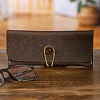 Leather sunglasses case, 'Protected Eyewear' - Handmade Soft Brown Genuine Leather Sun and Eye Glasses Case