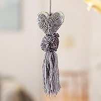 Wool felt and cotton ornament, 'Little Heart in Grey' - Heart Wool Felt Ornament with Cotton Embroidery in Grey