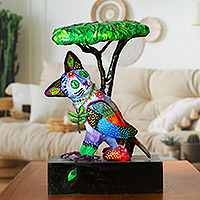Recycled paper sculpture, 'Sensations that Lead to Peace' (2022) - Signed World Peace Theme Alebrije Cat Sculpture