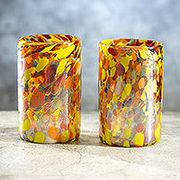 Recycled blown glass tumblers, 'Pearly Confetti' (pair) - 2 Hand Blown Recycled Glass Pearly Multicolored Tumblers