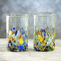 Recycled blown glass tumblers, 'Lovely Confetti' (pair) - Pair of Hand Blown Recycled Glass Multicolored Tumblers