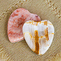 Stress-relieving stones, 'Gentle Hearts' (set of 2) - Set of 2 Handcrafted Marble Heart Stress-Relieving Stones