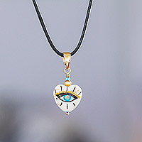 Gold-accented howlite pendant necklace, 'Mystic Glance' - 14k Gold-Accented Pendant Necklace with Hand-Painted Motifs