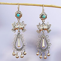 Turquoise chandelier earrings, 'Hope Mazahua' - Natural Turquoise Chandelier Earrings Handcrafted in Mexico