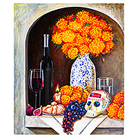 'Offering' - Signed Stretched Oil Still Life Painting from Mexico