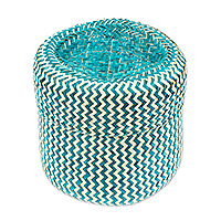 Natural fiber basket, 'Tiger in Green' - Green Basket with Lid Hand-Woven from Palm Fiber in Mexico