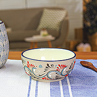 Ceramic serving bowl, 'Mexican Fantasy' - Colorful Ceramic Serving Bowl from Mexico