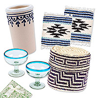 Curated gift box, 'Afternoon Sip' - Curated Gift Box with 3 Glasses-Basket-Coasters from Mexico
