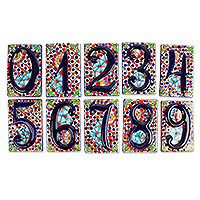 Ceramic address plaque, 'Numerical Home' - Handcrafted Colorful Talavera Ceramic Address Plaque