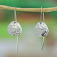 Sterling silver drop earrings, 'Minimalist Sparkles' - Hammered Modern Sterling Silver Drop Earrings from Mexico
