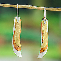 Gold-accented sterling silver and copper drop earrings, 'Sensations and Seasons' - Sterling Silver and Copper Drop Earrings with Gold Plating