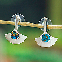 Sterling silver drop earrings, 'Lagoon Core' - Polished Pendulum Drop Earrings with Composite Turquoise