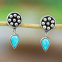 Turquoise dangle earrings, 'Hope Orbs' - Sterling Silver Dangle Earrings with Natural Turquoise Gems