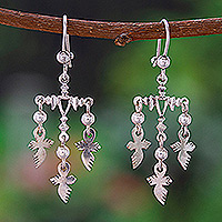 Sterling silver chandelier earrings, 'Oaxaca Angels' - Cross and Angel-Themed Sterling Silver Chandelier Earrings