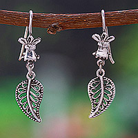 Sterling silver dangle earrings, 'Majestic Foliage' - Leafy Sterling Silver Dangle Earrings in a Polished Finish