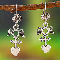 Sterling silver dangle earrings, 'Winged Passion' - Mexican Colonial-Inspired Sterling Silver Dangle Earrings