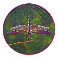 'Berry Dragonfly' - Purple Dragonfly Acrylic Painting with Embroidery Hoop Frame